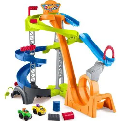 Fisher-Price Little People Hot Wheels Spiral Stunt Speedway Toddler Race Track Playset