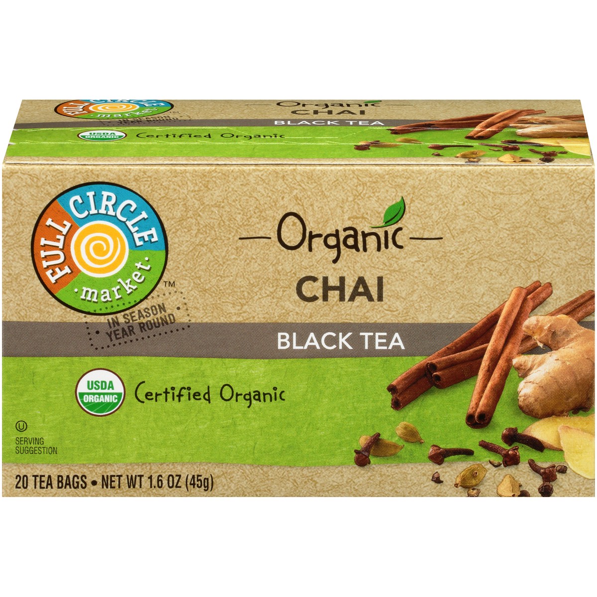 slide 1 of 10, Full Circle Market Chai Black Tea - 1.6 oz, 20 ct