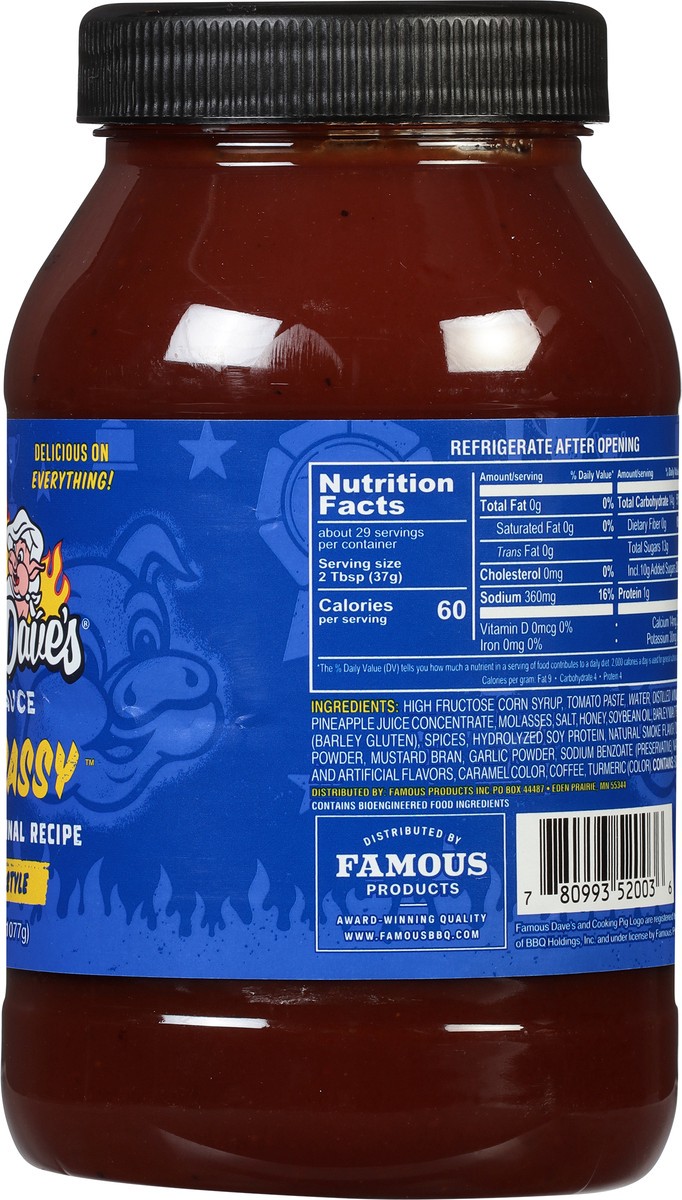 slide 12 of 12, Famous Dave's Mild Kansas City-Style Rich & Sassy BBQ Sauce 38 oz, 38 oz