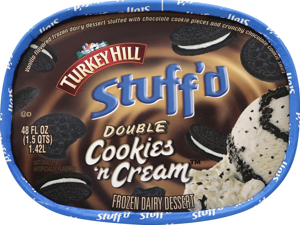 slide 2 of 4, Turkey Hill Stuff'd Frozen Dairy Dessert Double Cookies 'n Cream, 48 fl oz