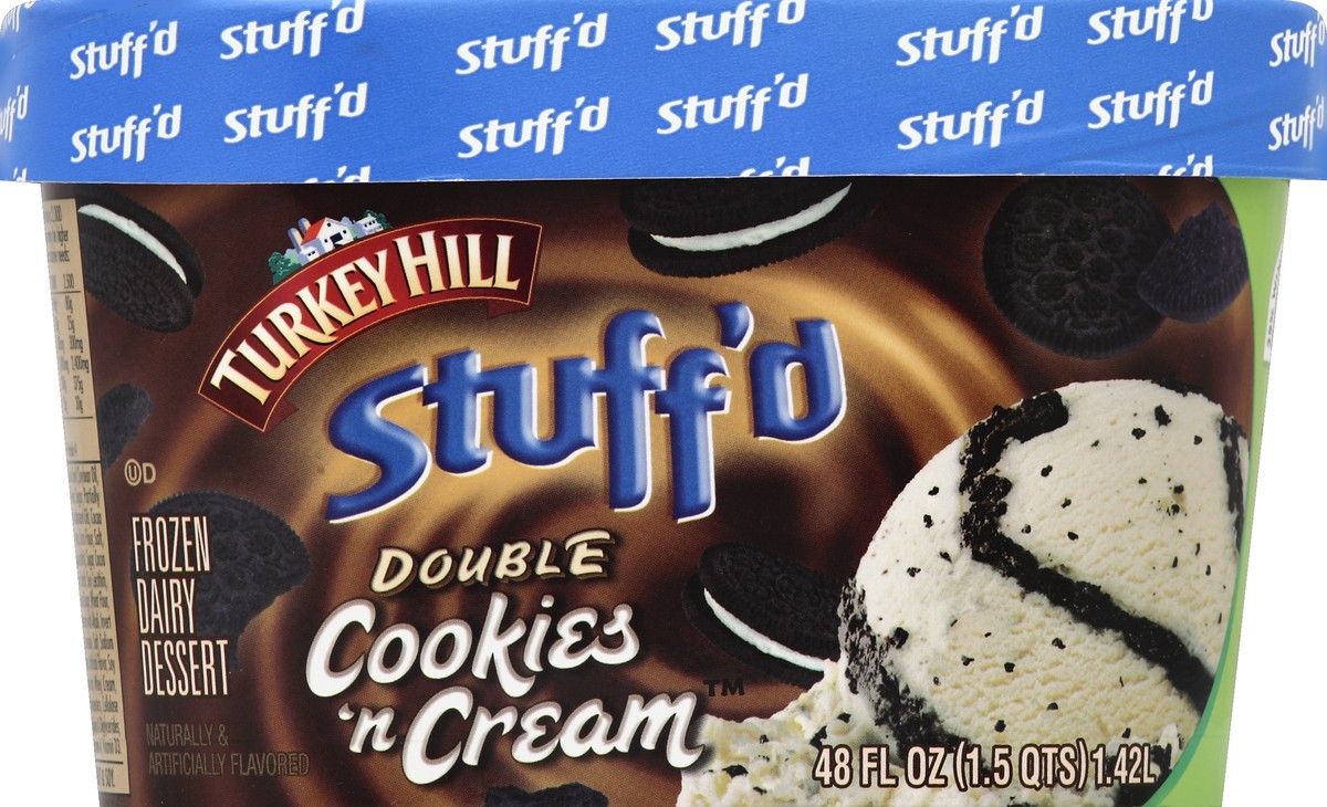 slide 4 of 4, Turkey Hill Stuff'd Frozen Dairy Dessert Double Cookies 'n Cream, 48 fl oz