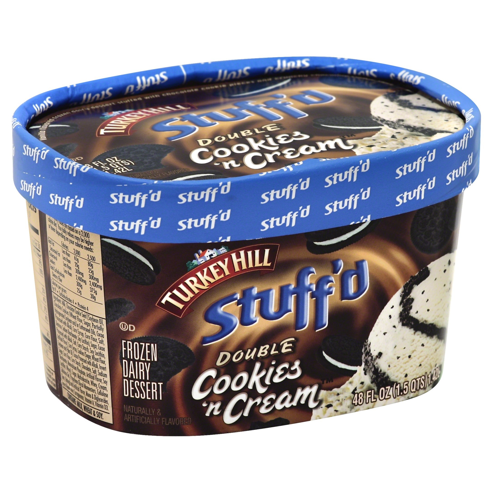 slide 1 of 4, Turkey Hill Stuff'd Frozen Dairy Dessert Double Cookies 'n Cream, 48 fl oz