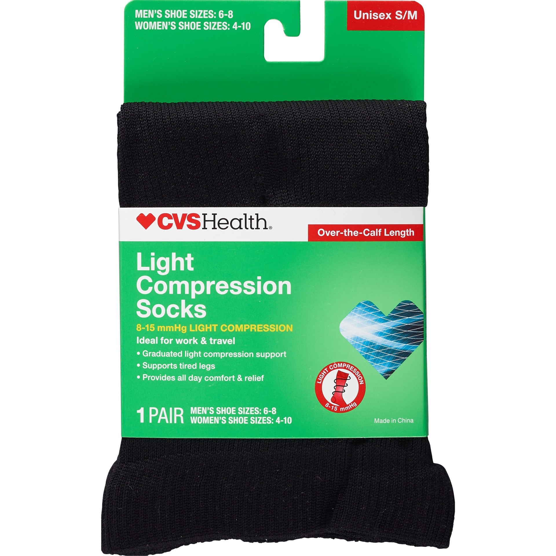 slide 1 of 1, CVS Health Light Compression Sock Black S/M, 1 ct