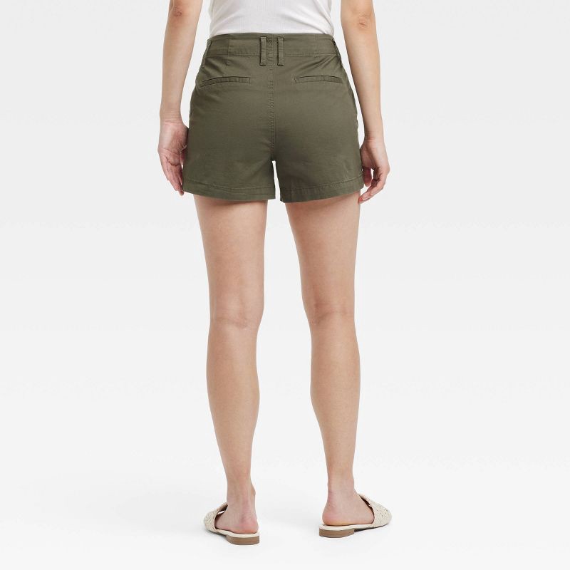 slide 2 of 3, Women's High-Rise Chino Shorts - A New Day™ Olive 12: Cotton-Spandex Blend, Midweight Twill, 4" Inseam, 1 ct