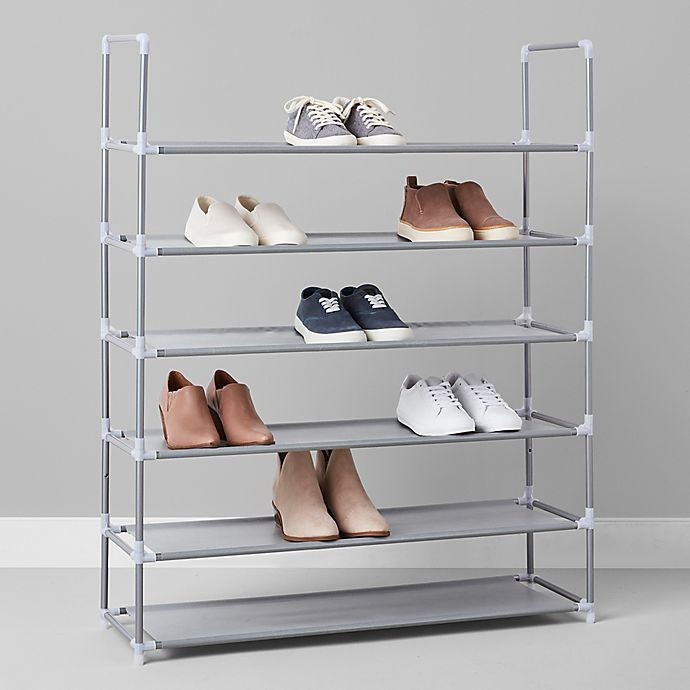 slide 4 of 6, Simply Essential 6-Tier Fabric Shoe Rack - Grey, 1 ct