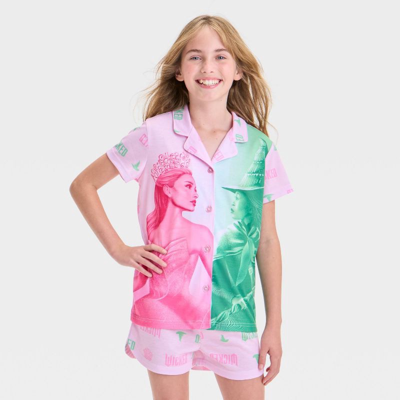 slide 3 of 4, Girls' Wicked Pajama Set - Light Pink XS, 1 ct