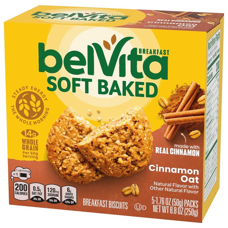 slide 9 of 14, BelVita Soft Baked Cinnamon Oat Breakfast Biscuits Chewy Breakfast Bars - 8.8oz/5pk, 5 ct; 8.8 oz