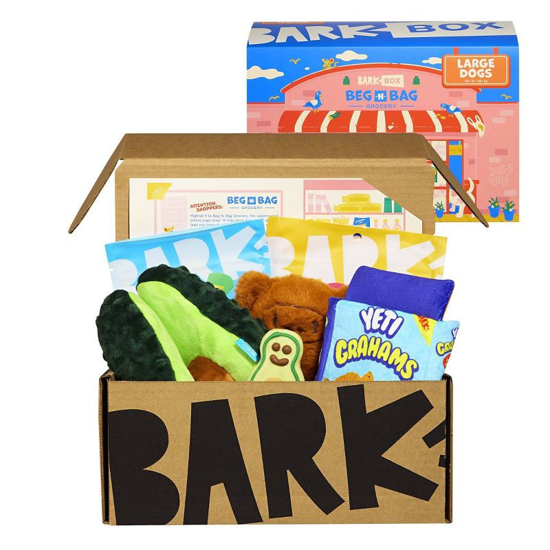 slide 1 of 7, BARK Beg-n-Bag Large Box Dog Plush Toy Set - 5pc, 5 ct