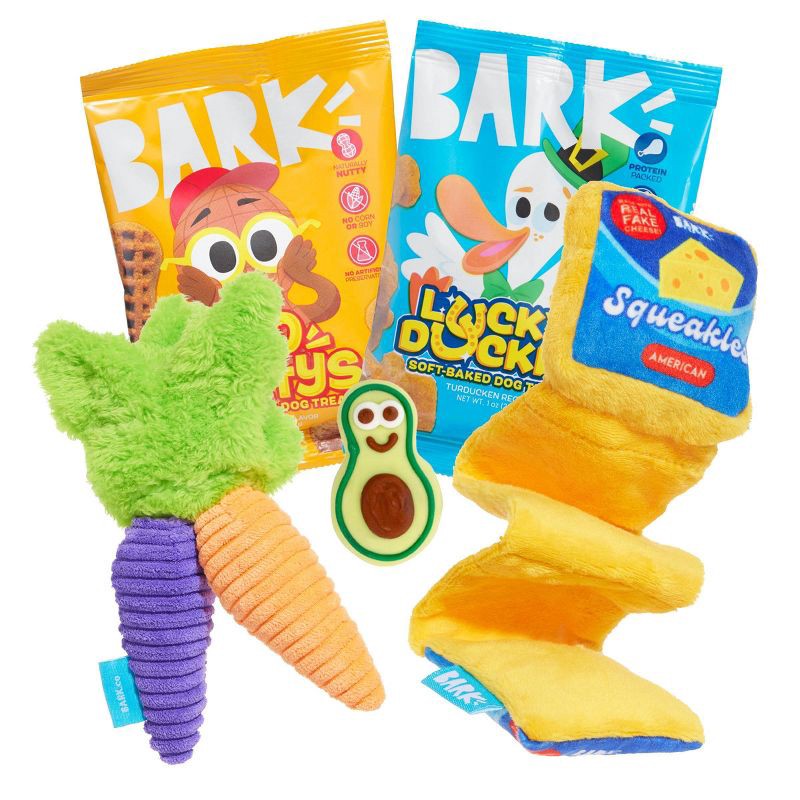 slide 2 of 7, BARK Beg-n-Bag Small Box Dog Plush Toy Set - 5pc, 5 ct