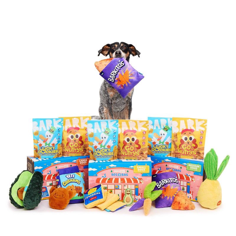 slide 7 of 7, BARK Beg-n-Bag Medium Box Dog Plush Toy Set - 5pc, 5 ct