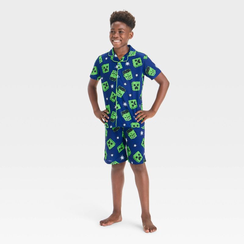 Boys' Minecraft Button-Up Pajama Set - Blue L | Shipt