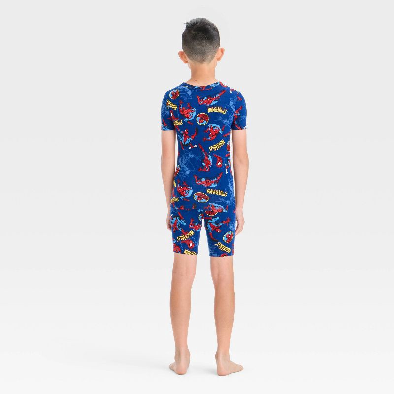 slide 2 of 4, Boys' Spider-Man 2pc Tight Fit Pajama Set - Blue 4: Knit Sleepwear, Viscose & Spandex, 2 ct
