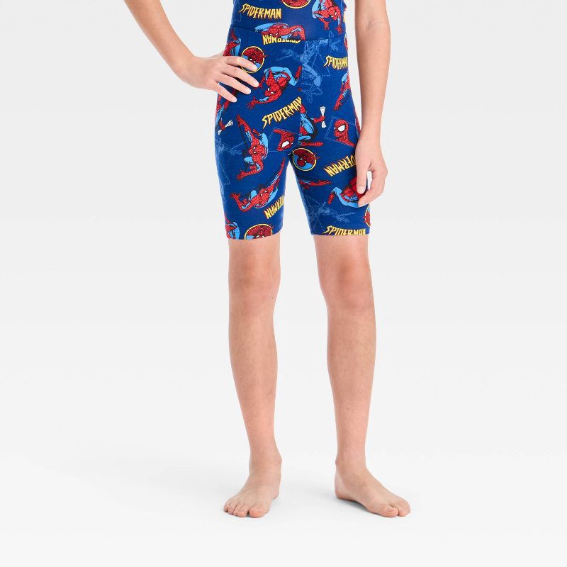 slide 4 of 4, Boys' Spider-Man 2pc Tight Fit Pajama Set - Blue 4: Knit Sleepwear, Viscose & Spandex, 2 ct