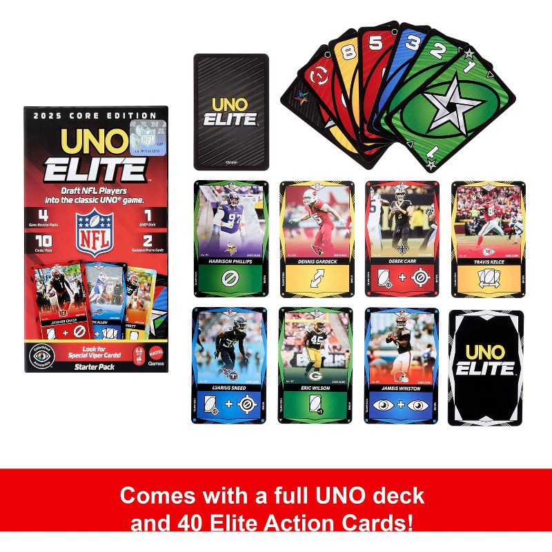 slide 8 of 10, Mattel Uno Elite NFL Core Starter Pack Card Game, 1 ct