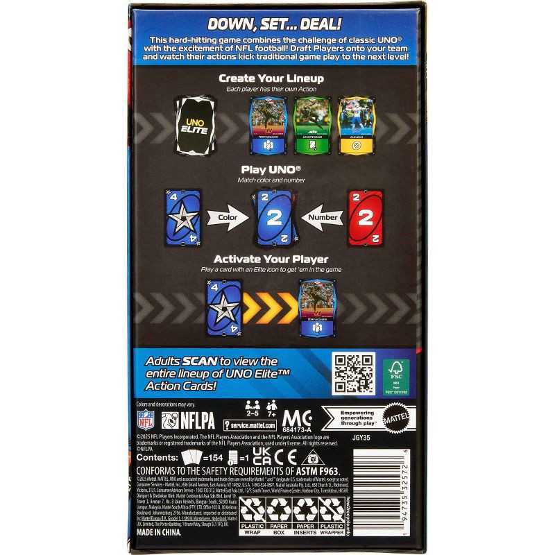 slide 3 of 10, UNO Elite NFL Card Game 2025 Alt Jerseys Edition Starter Pack with 4 Booster Packs & 2 Promo Cards, 1 ct