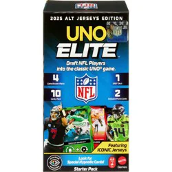 UNO Elite NFL Card Game 2025 Alt Jerseys Edition Starter Pack with 4 Booster Packs & 2 Promo Cards