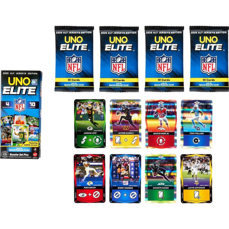 slide 6 of 10, UNO Elite NFL 2025 Alt Jerseys Edition Booster Set Plus with 40 Elite Action Cards, 1 ct