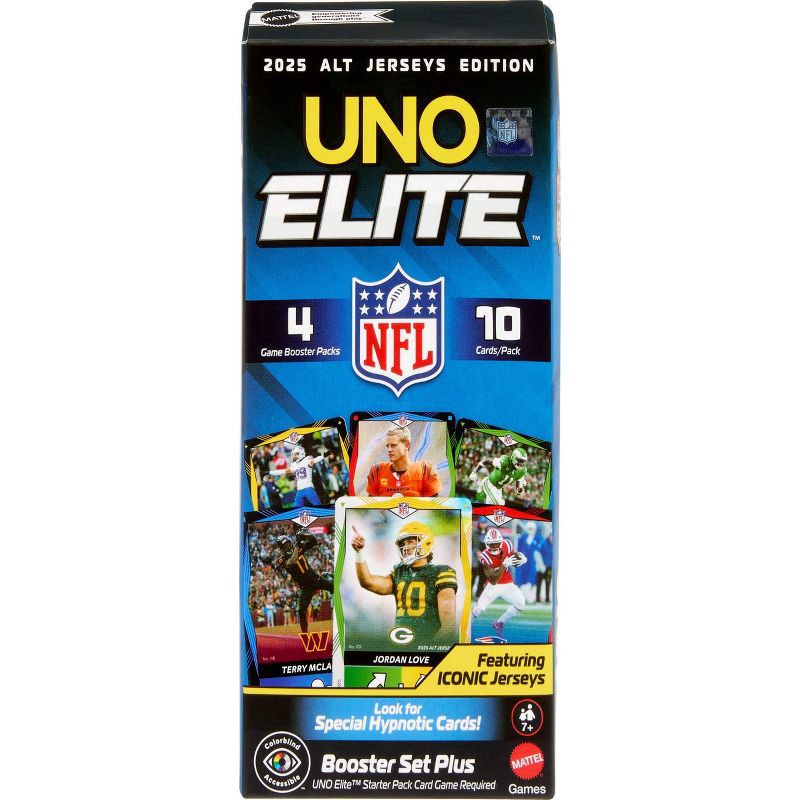 slide 1 of 10, UNO Elite NFL 2025 Alt Jerseys Edition Booster Set Plus with 40 Elite Action Cards, 1 ct