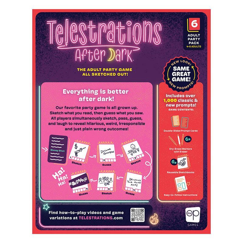 slide 10 of 10, The Op Games Telestrations After Dark 6 Player Game: Party Fun with Cards, Dice, and Dry Erase Boards for 4-6 Participants, 1 ct