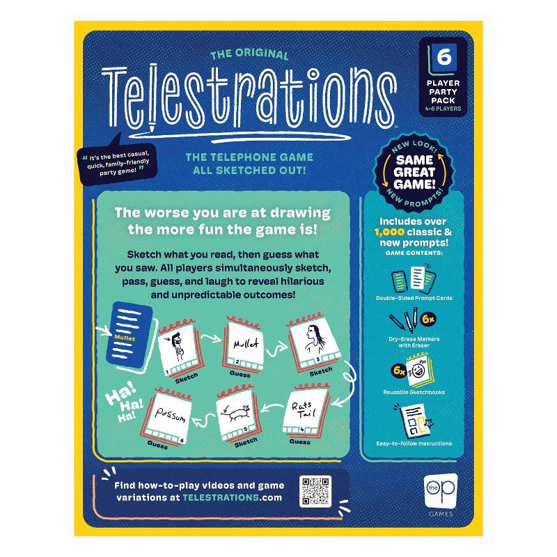 slide 8 of 9, The Op Games Telestrations 6 Player Game: Social Skills Educational Party Game, Includes Cards & Dry Erase Boards, 1 ct