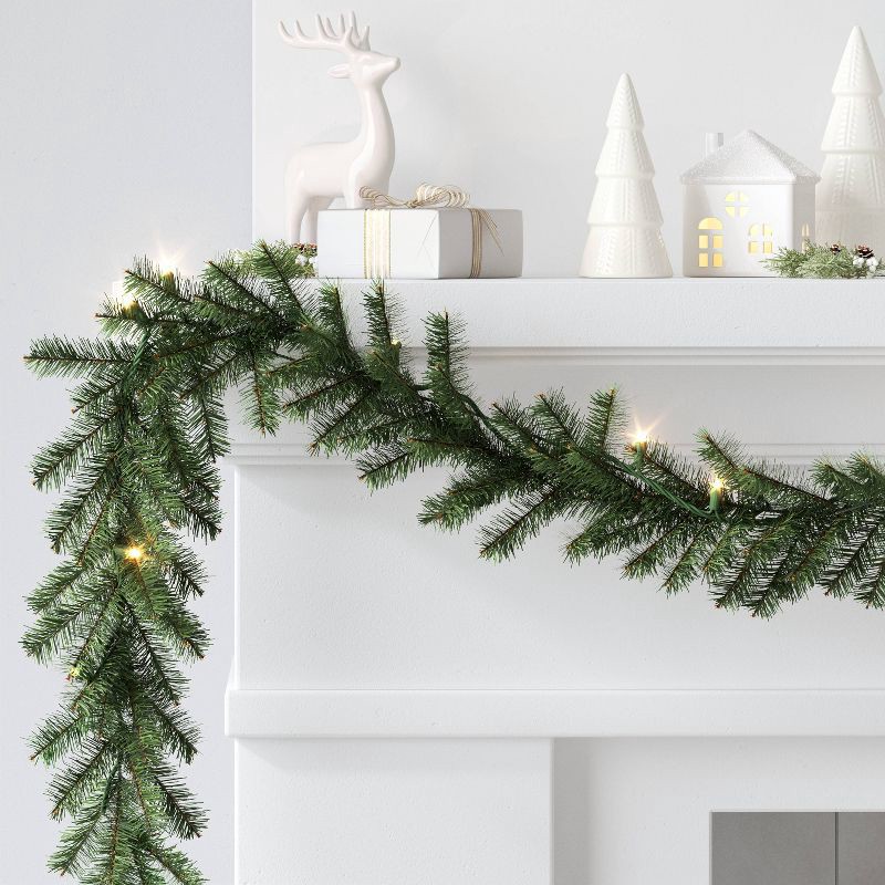 slide 2 of 4, 9' Christmas Pre-Lit Artificial Pine Bough Garland Green with LED Lights - Wondershop™, 1 ct