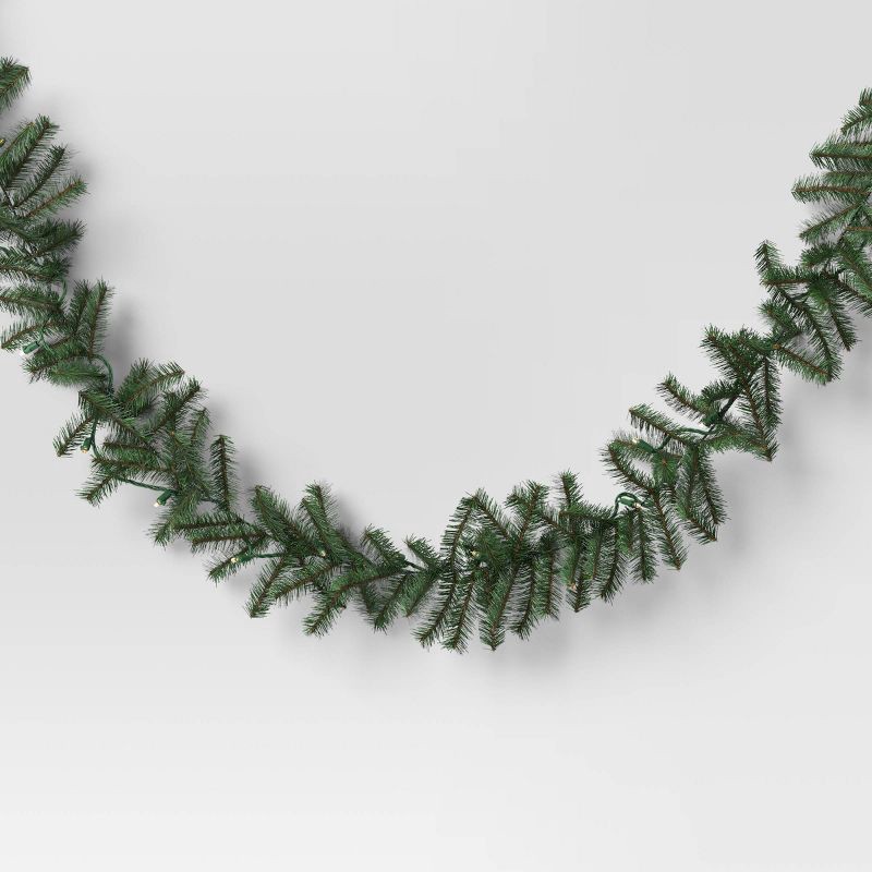 slide 3 of 4, 9' Christmas Pre-Lit Artificial Pine Bough Garland Green with LED Lights - Wondershop™, 1 ct
