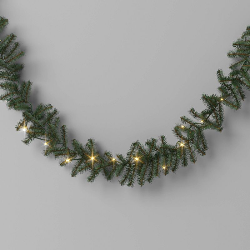 slide 1 of 4, 9' Christmas Pre-Lit Artificial Pine Bough Garland Green with LED Lights - Wondershop™, 1 ct