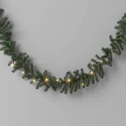 9&#x27; Christmas Pre-Lit Artificial Pine Bough Garland Green with LED Lights - Wondershop™