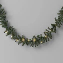 9' Christmas Pre-Lit Artificial Pine Bough Garland Green with LED Lights - Wondershop™