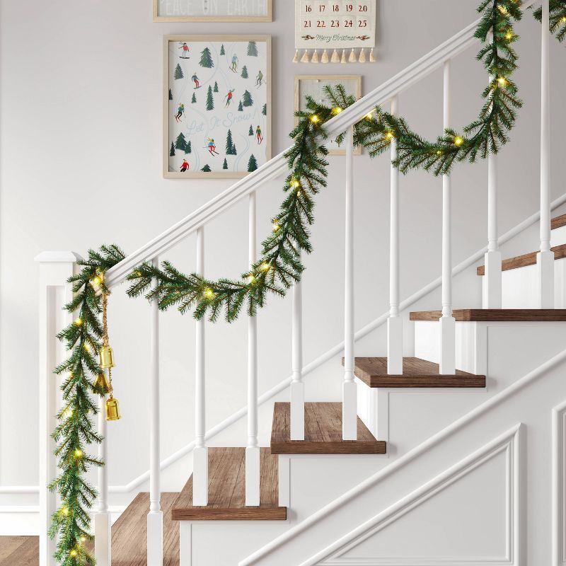 slide 2 of 4, 18' Christmas Pre-Lit Artificial Pine Bough Garland Green with LED Lights - Wondershop™, 1 ct