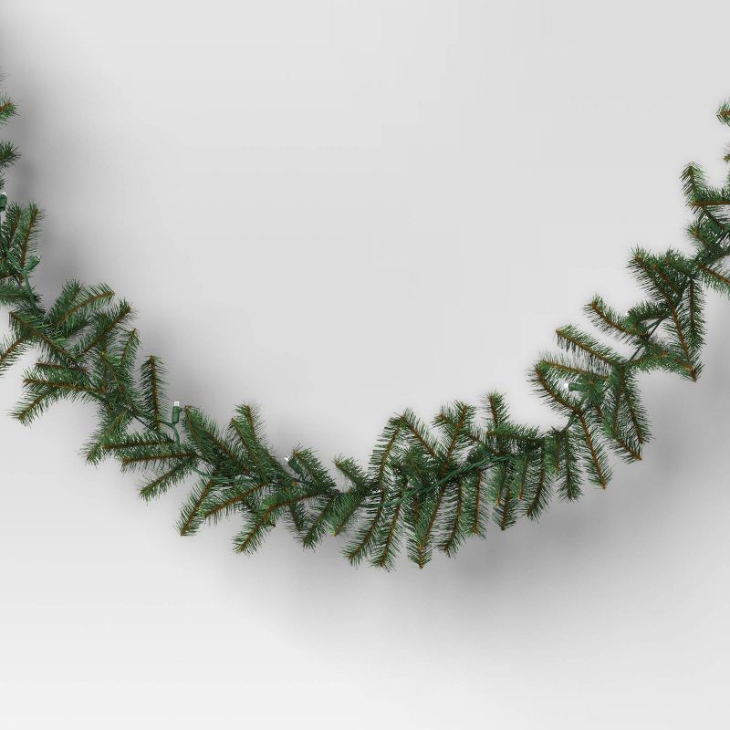 slide 3 of 4, 18' Christmas Pre-Lit Artificial Pine Bough Garland Green with LED Lights - Wondershop™, 1 ct