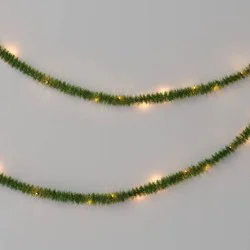 18&#x27; Christmas Pre-Lit Artificial Pine Garland Green with LED Lights - Wondershop™