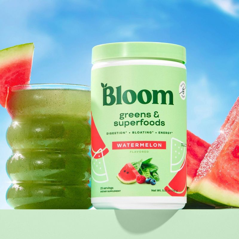 slide 2 of 6, BLOOM NUTRITION Greens and Superfoods Powder - Watermelon - 5oz/25 Servings, 5 oz, 25 servings