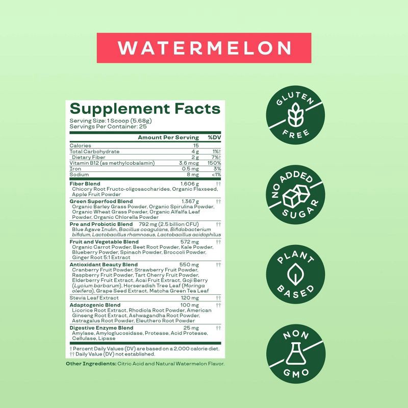 slide 4 of 6, BLOOM NUTRITION Greens and Superfoods Powder - Watermelon - 5oz/25 Servings, 5 oz, 25 servings