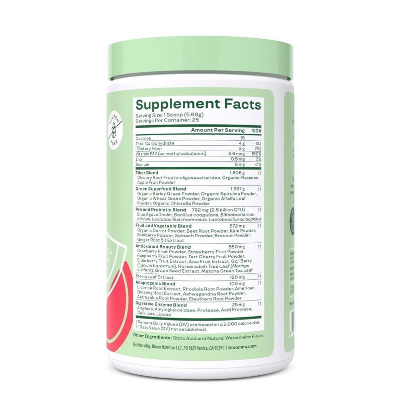slide 6 of 6, BLOOM NUTRITION Greens and Superfoods Powder - Watermelon - 5oz/25 Servings, 5 oz, 25 servings