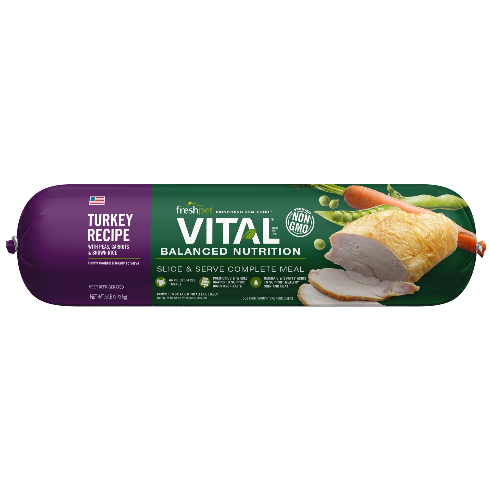 slide 1 of 1, Freshpet Vital Balanced Nutrition Turkey Recipe with Peas, 6 lb