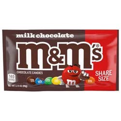 M&M'S Milk Chocolate Candy, Share Size, 3.14 oz Bag