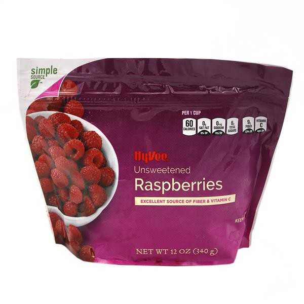 slide 1 of 8, Hy-vee Freshly Frozen Unsweetened Red Raspberries, 12 oz