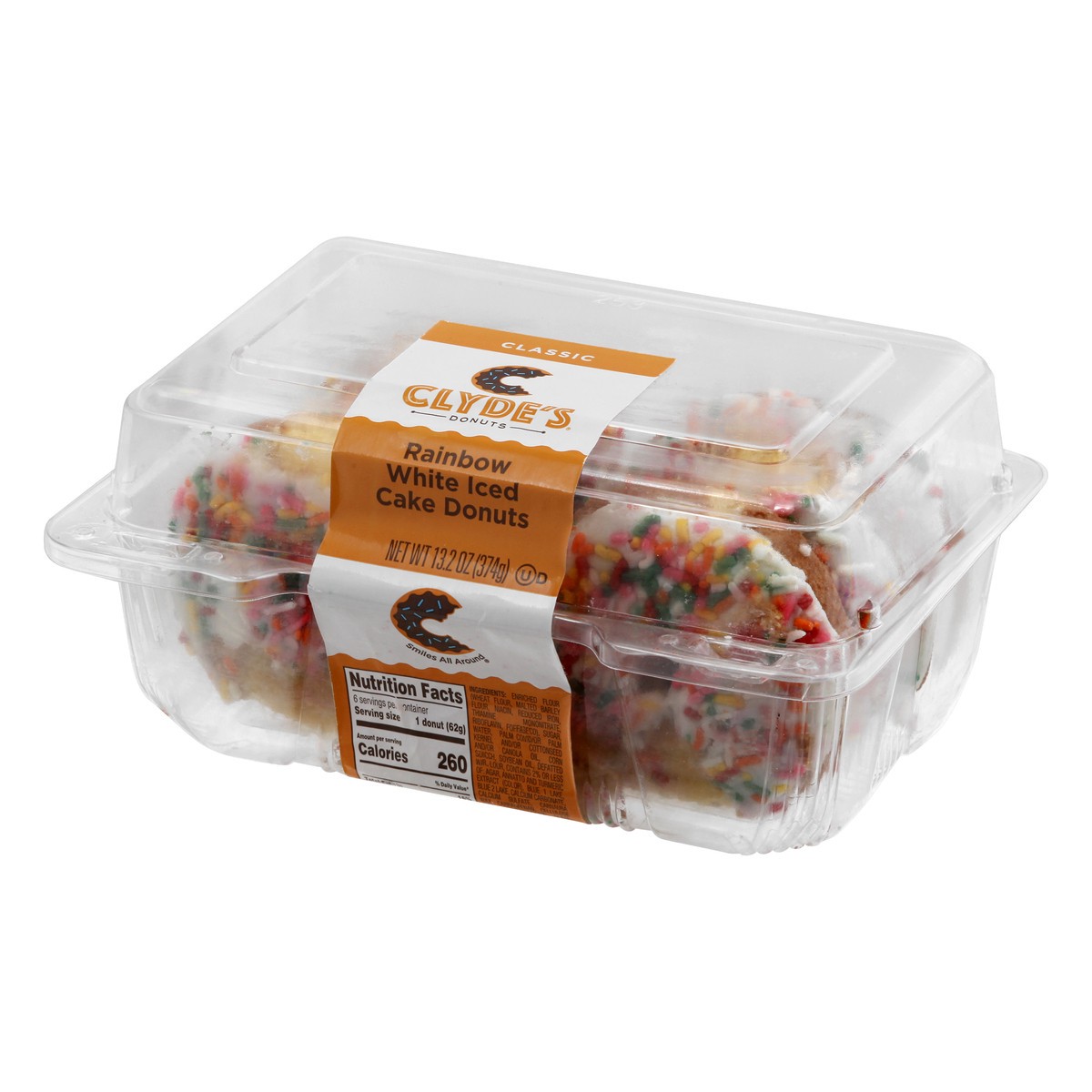 slide 7 of 10, Clyde's Clydes Classic Rainbow White Iced Cake Donuts 13.2 oz, 13.2 oz