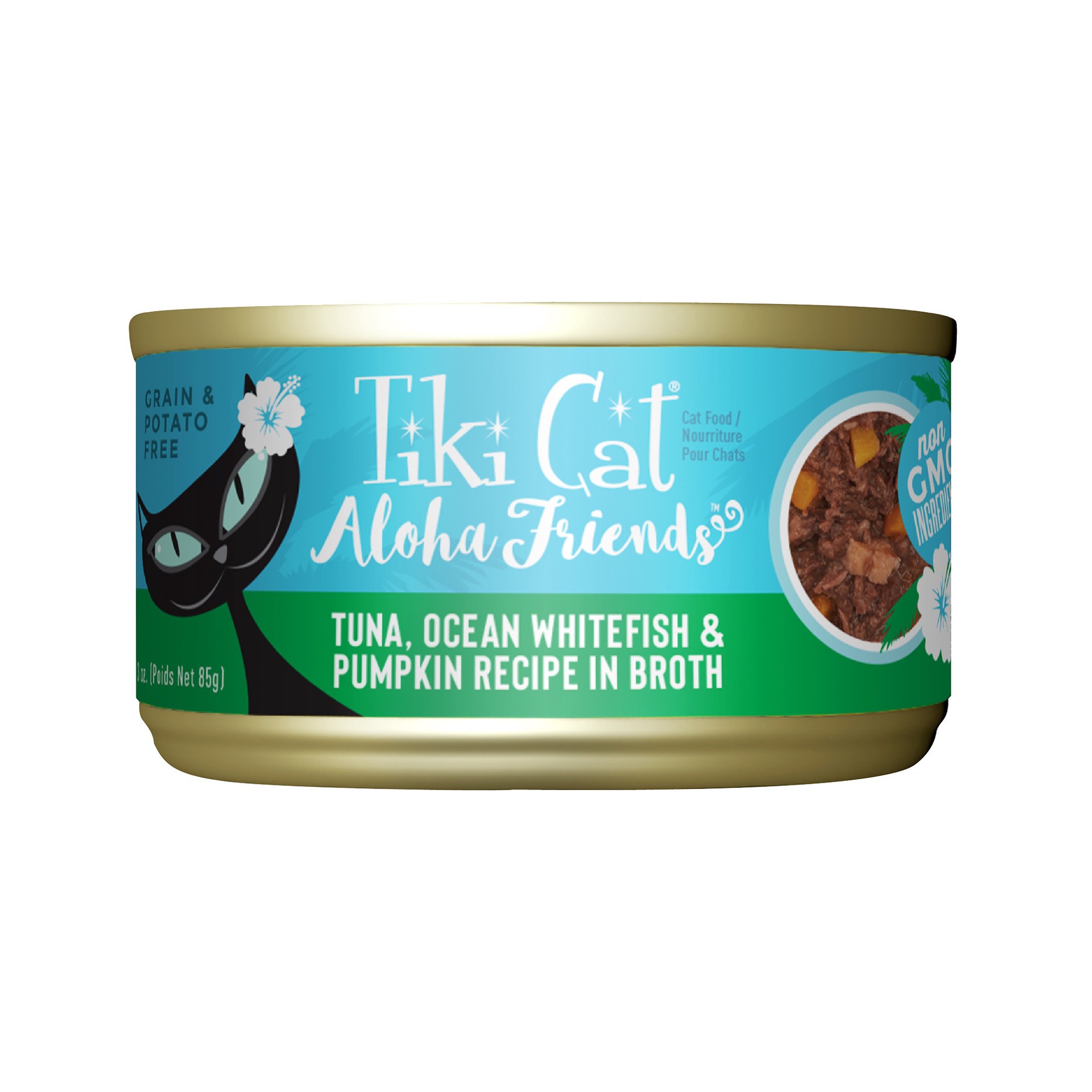slide 1 of 8, Tiki Cat Aloha Friends Wet Cat Food, Tuna Ocean Whitefish & Pumpkin, 3 oz. Can, 3 oz
