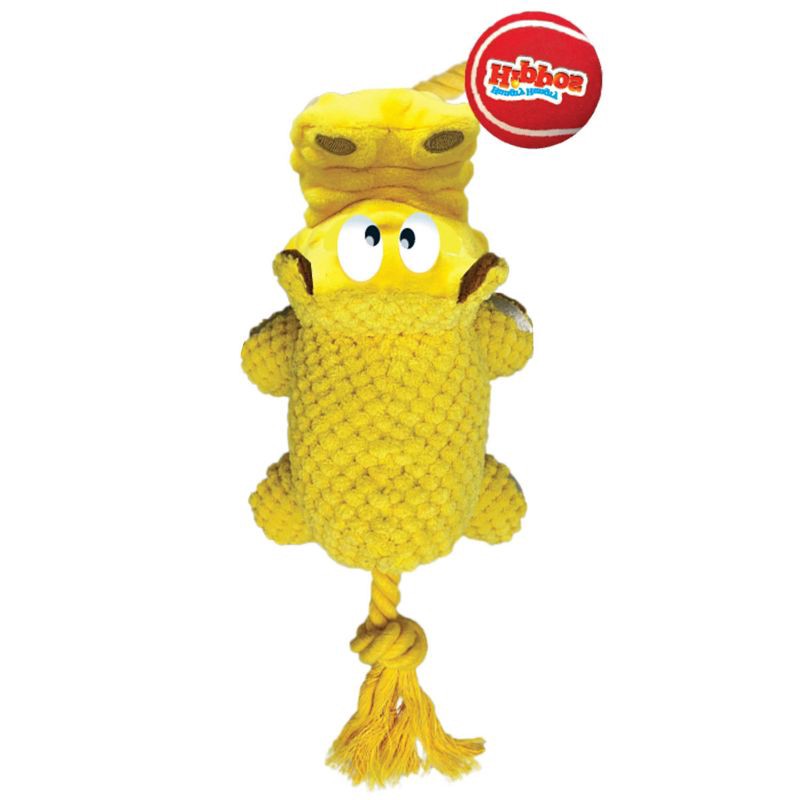 slide 2 of 4, Hasbro Hungry Hungry Hippos Squeak and Tug Plush with Tennis Dog Toys - Yellow/Red, 1 ct