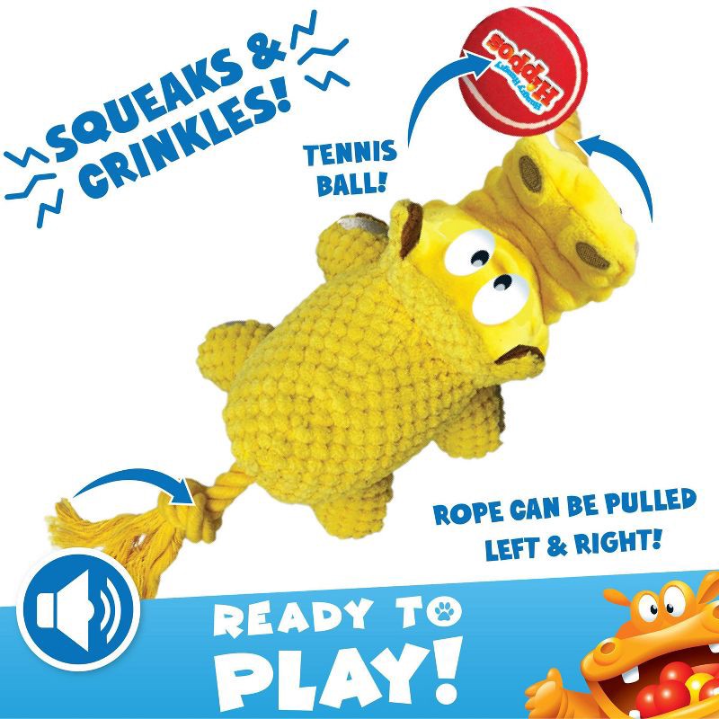 slide 4 of 4, Hasbro Hungry Hungry Hippos Squeak and Tug Plush with Tennis Dog Toys - Yellow/Red, 1 ct