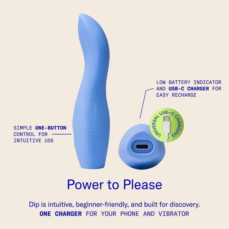 slide 4 of 15, Dame Dip Internal and External Vibrator for Women - Periwinkle, 1 ct