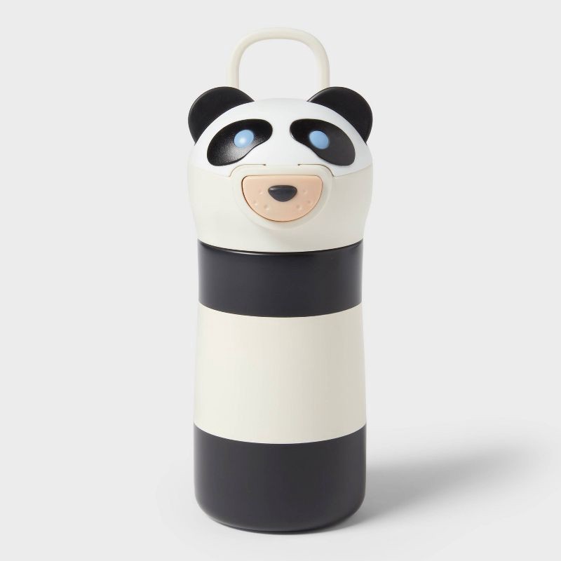 slide 1 of 3, Kids' 10 fl oz Panda Animal Water Bottle Black - Pillowfort™, 10 fl oz