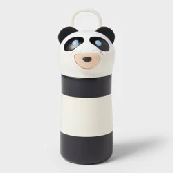 Kids&#x27; 10 fl oz Panda Animal Water Bottle Black - Pillowfort™