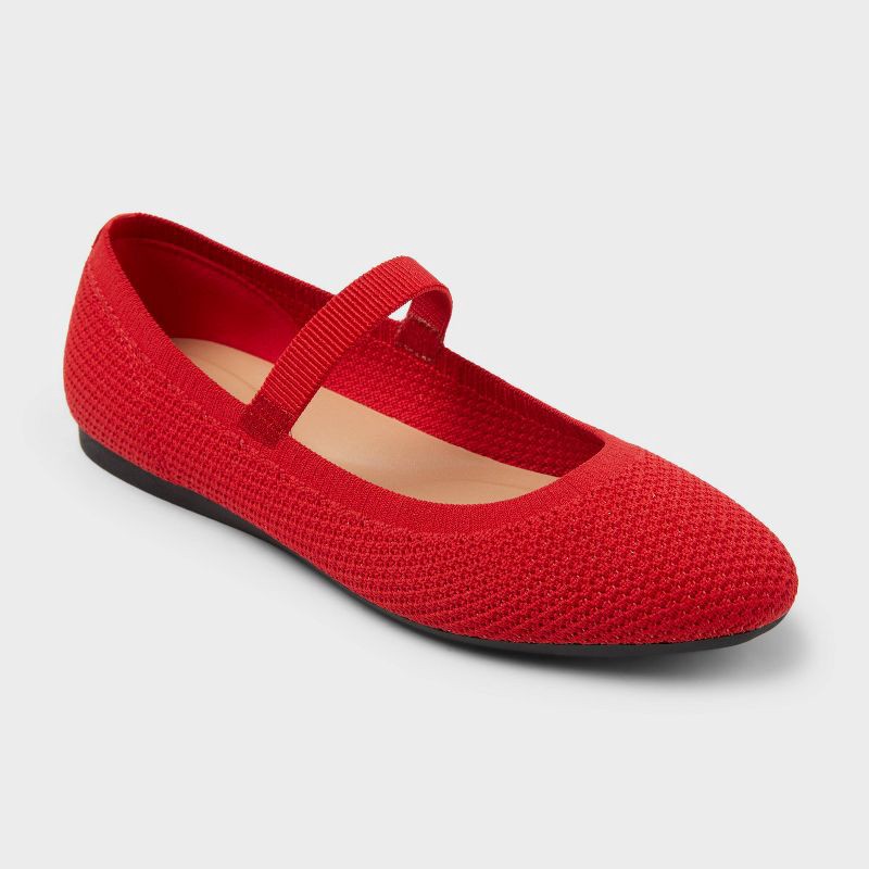 slide 1 of 4, Women's Shiloh Knit Washable Mary Jane Flats with Memory Foam Insole - A New Day™ Red 6, 1 ct