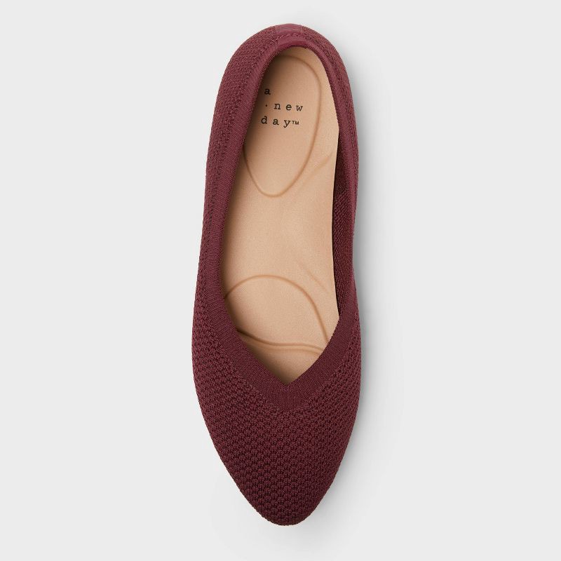 slide 3 of 4, Women's Claire Knit Washable Flats - A New Day™ Burgundy 8, 1 ct