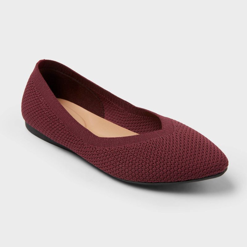 slide 1 of 4, Women's Claire Knit Washable Flats - A New Day™ Burgundy 9, 1 ct