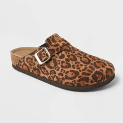 Women's Betsy Clog Mule Flats with Memory Foam Insole - Universal Thread™ Light Brown 6: Slip-On, Leopard Spot, Round Toe