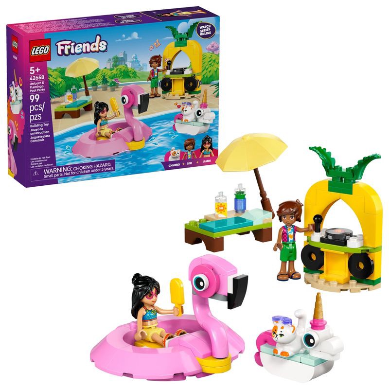 slide 1 of 6, LEGO Friends Unicorn & Flamingo Pool Party 42658, 1 ct